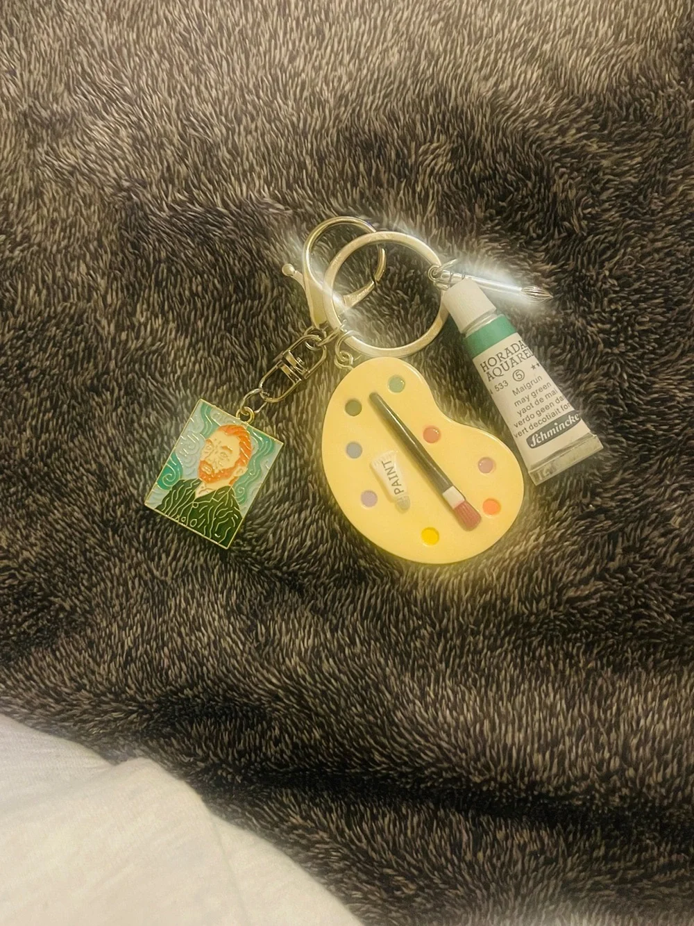 Artist Palette Keychain Charm with Paint Tube & Van Gogh Charm